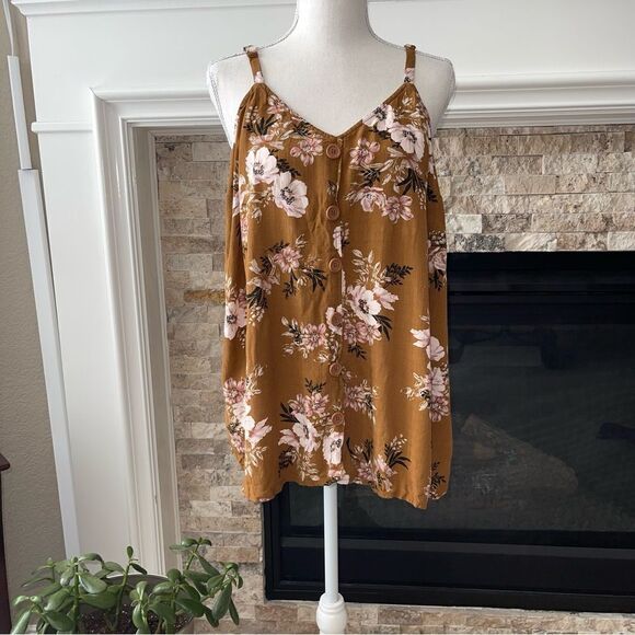 Torrid Button-Front Cami Brown Floral Tank Blouse Sz 0X - Picture 2 of 3